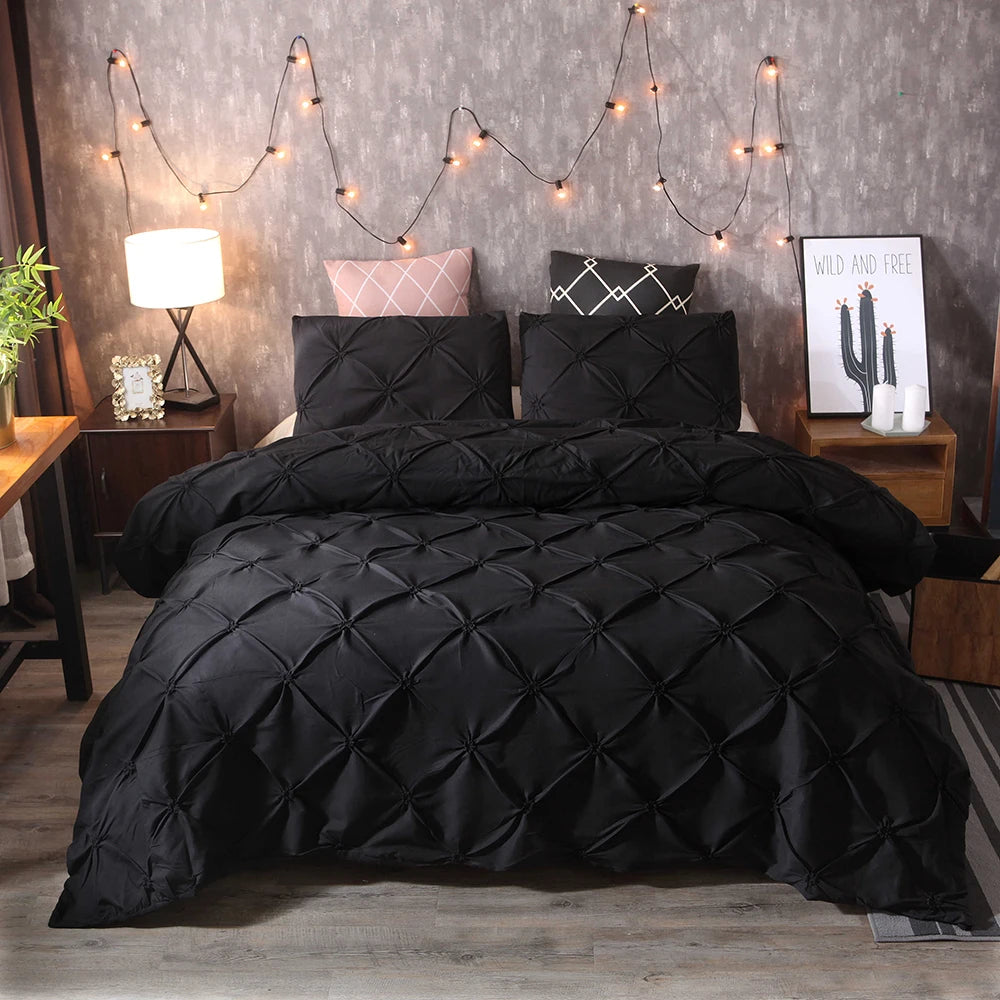 Preto e branco Duvet Cover Set com fronha, Nordic Quilt Cover, pinch Plissado, Breve Conjunto de cama, Luxo, Rainha, Rei, 3 pcs