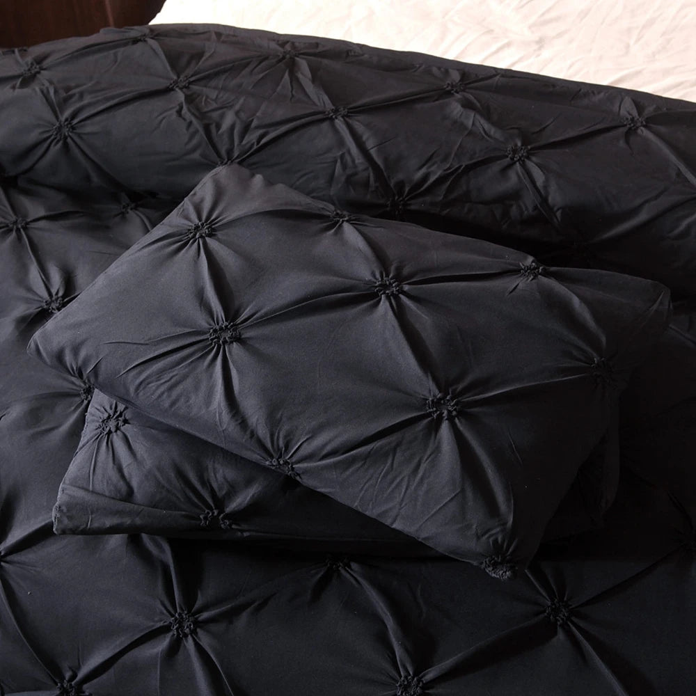 Preto e branco Duvet Cover Set com fronha, Nordic Quilt Cover, pinch Plissado, Breve Conjunto de cama, Luxo, Rainha, Rei, 3 pcs