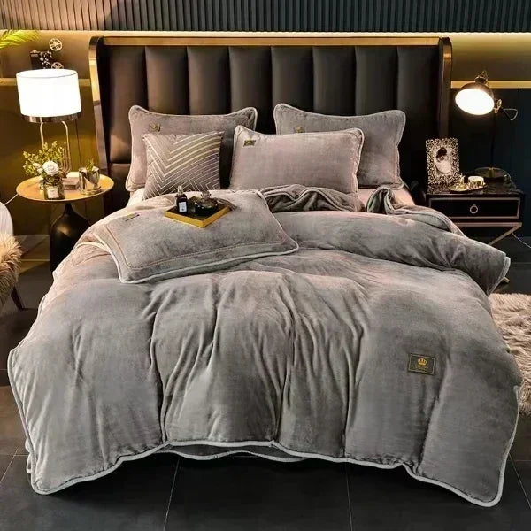 High-end leite veludo outono inverno quente capa de edredão conjunto com folha de cama colcha capa e fronhas calor aconchegante conjunto cama rainha