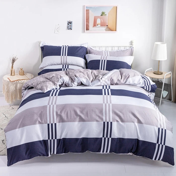 Listrado impressão algodão Duvet Cover Set, Soft Skin Friendly cama fronha, 1PC, 2PC, 3 PCs, 100% algodão