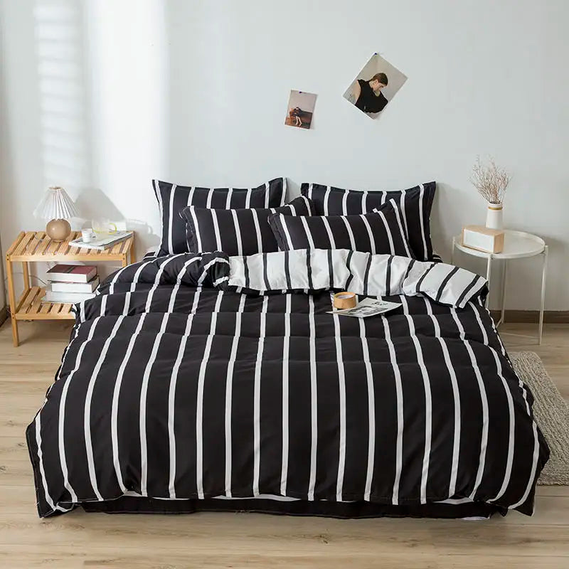 Bonenjoy-conjunto de roupa de cama queen size, conjunto de roupa de cama com estampa reativa, cor branca, preta, xadrez, tamanho king, para quarto