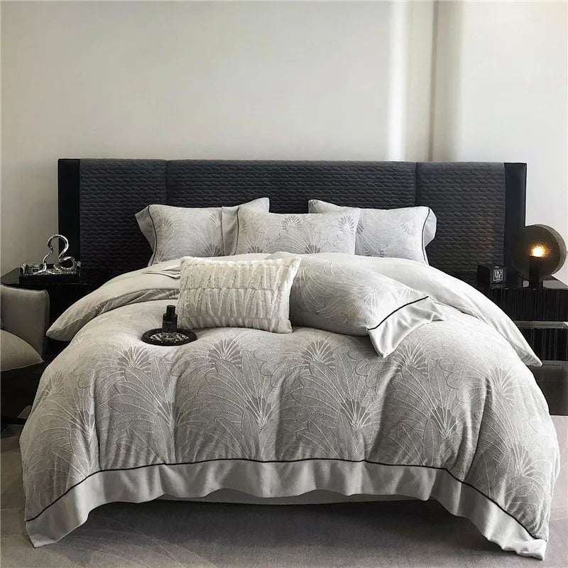 Estilo euro rainha conjunto de cama luxo macio veludo linho inverno conjunto capa edredão lençóis duplos borda larga consolador conjuntos cama