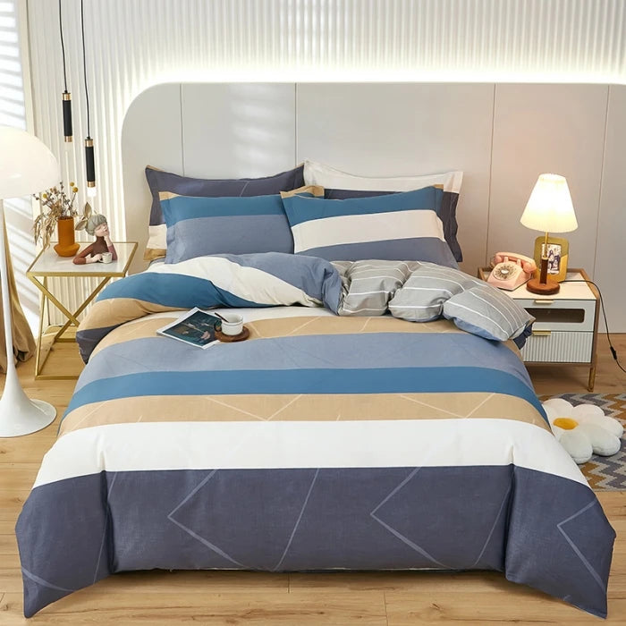 Listrado impressão algodão Duvet Cover Set, Soft Skin Friendly cama fronha, 1PC, 2PC, 3 PCs, 100% algodão